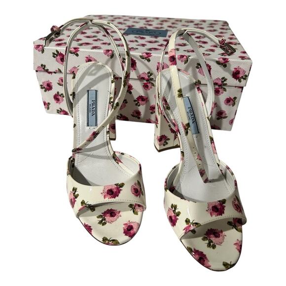 NWT Prada Floral Patent Leather Strappy Slingback Open Toe Heels | Size 36 - Picture 3 of 13
